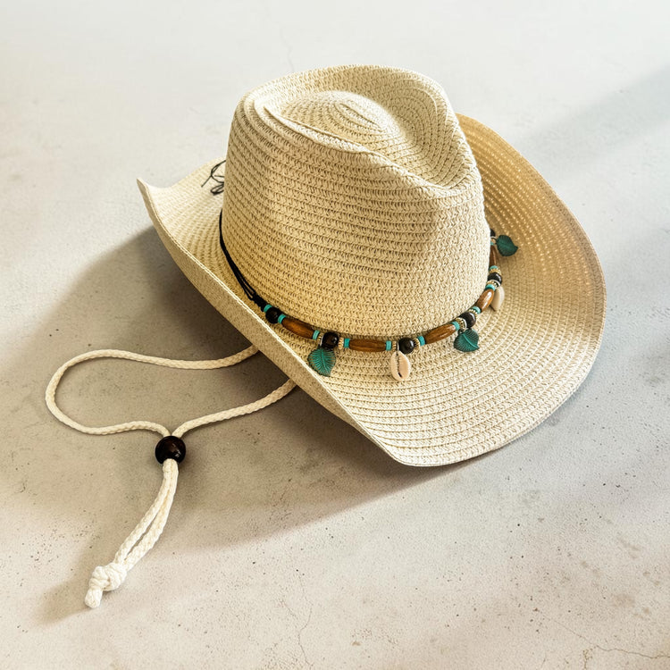 Ocean Breeze Cowgirl Hat | Natural with Turquoise Shell Charms