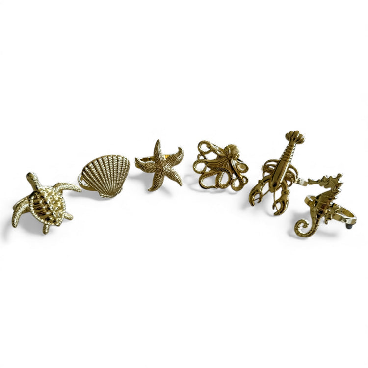 Golden Ocean Napkin Ring Set – 6 Piece