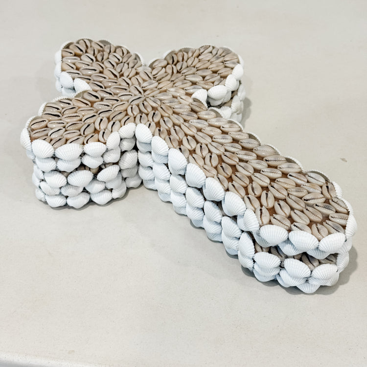 Cowrie Shell Cross Wall Hanging – Coastal Handmade Décor