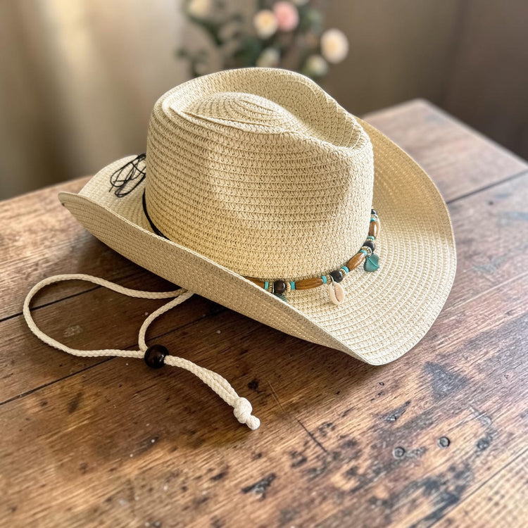 Ocean Breeze Cowgirl Hat | Natural with Turquoise Shell Charms
