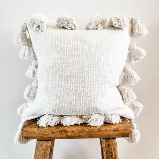 Maklak Tassel Cushion Cover – White | 45x45cm