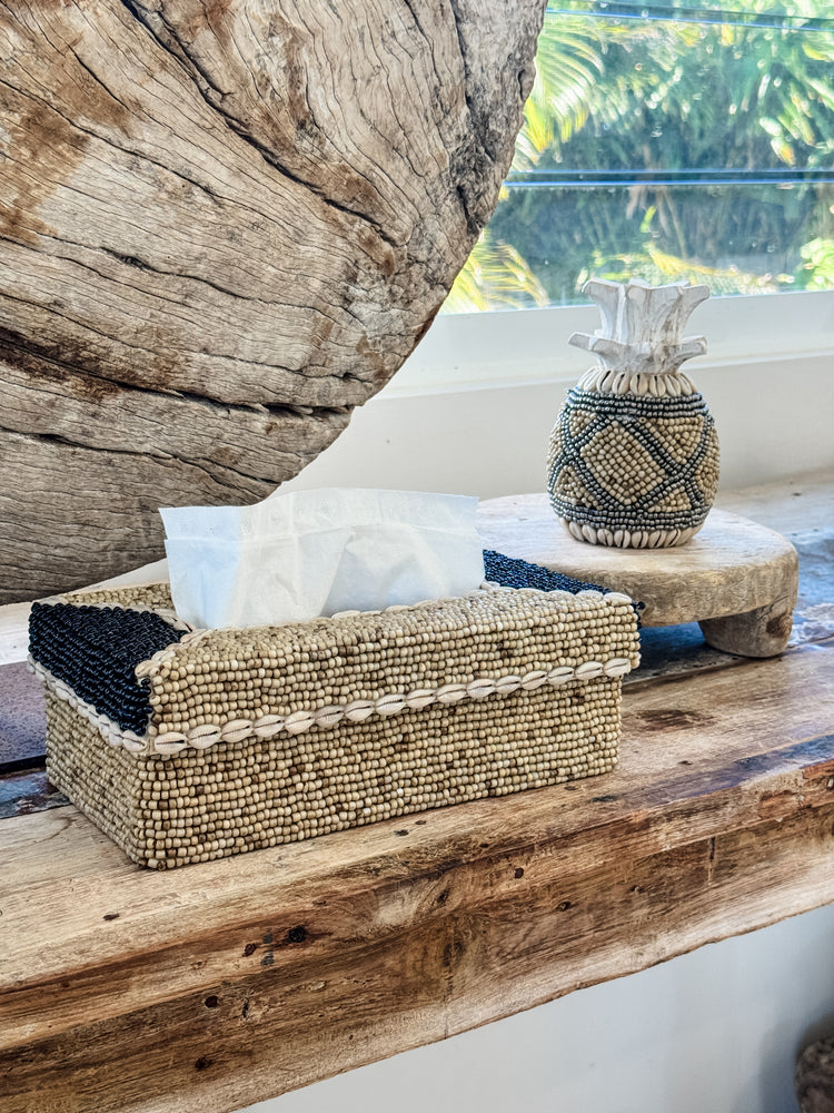 Maya Beaded & Cowrie Tissue Box Cover