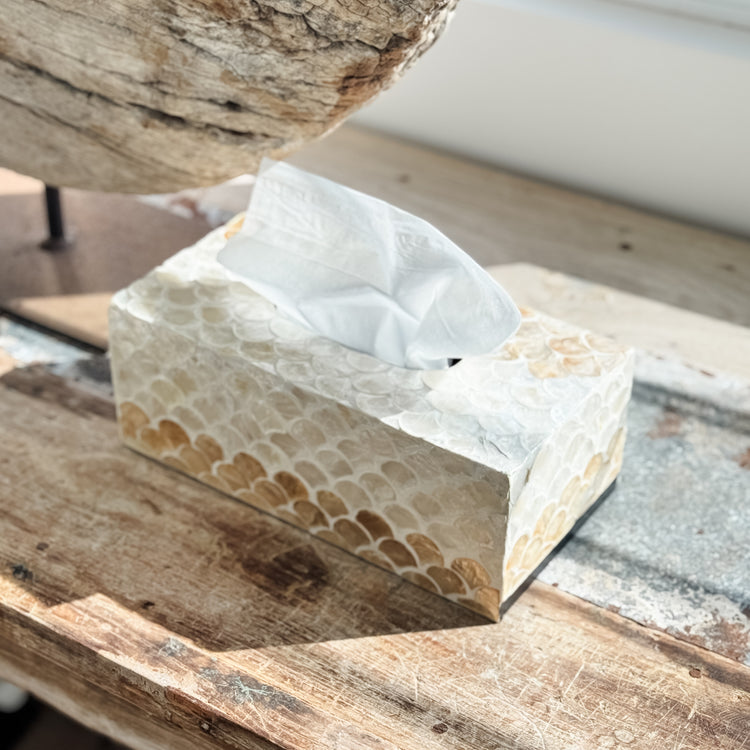 Shell Mosaic Tissue Box Cover | Scallop