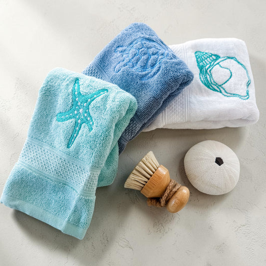 Coastal Shores Embroidered Hand Towel Set – Set of 3