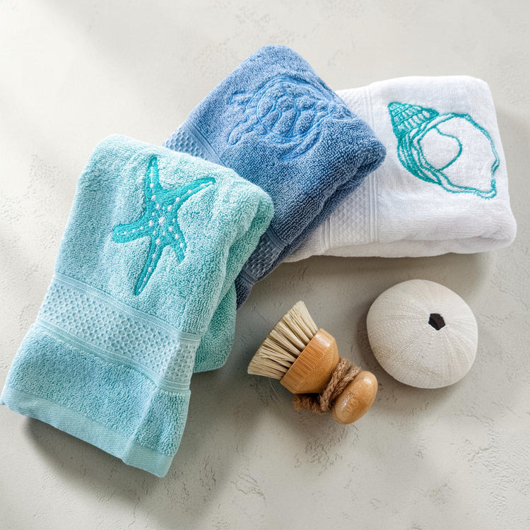 Coastal Shores Embroidered Hand Towel Set – Set of 3