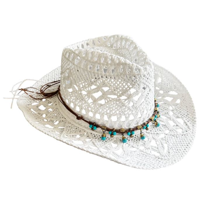 Azura Cowgirl Hat | White with Turquoise Beads