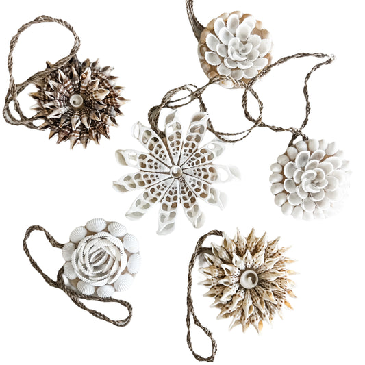 Hanging Shell Ornaments on Seagrass Rope | 6 Assorted Styles
