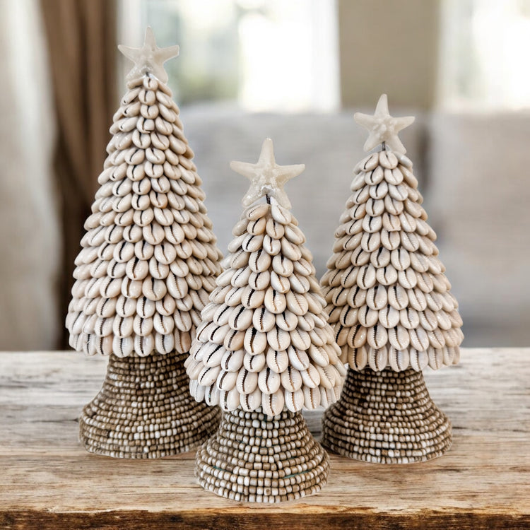 Cowrie Shell Christmas Trees – Coastal Handmade Décor (Three Sizes)