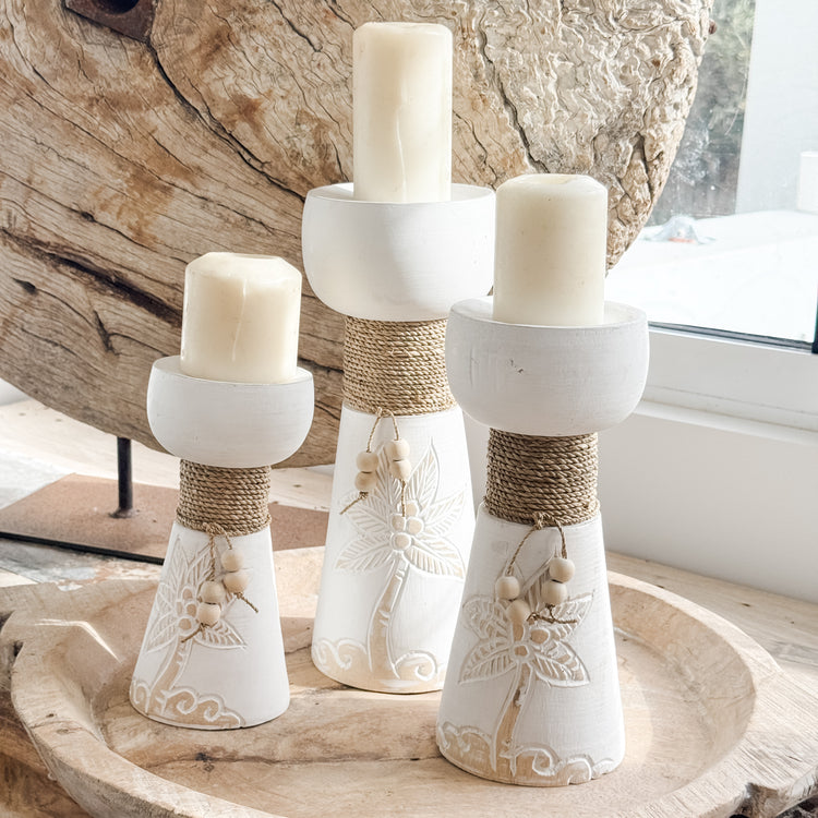 Sundara Carved Candle Holders – Set of 3