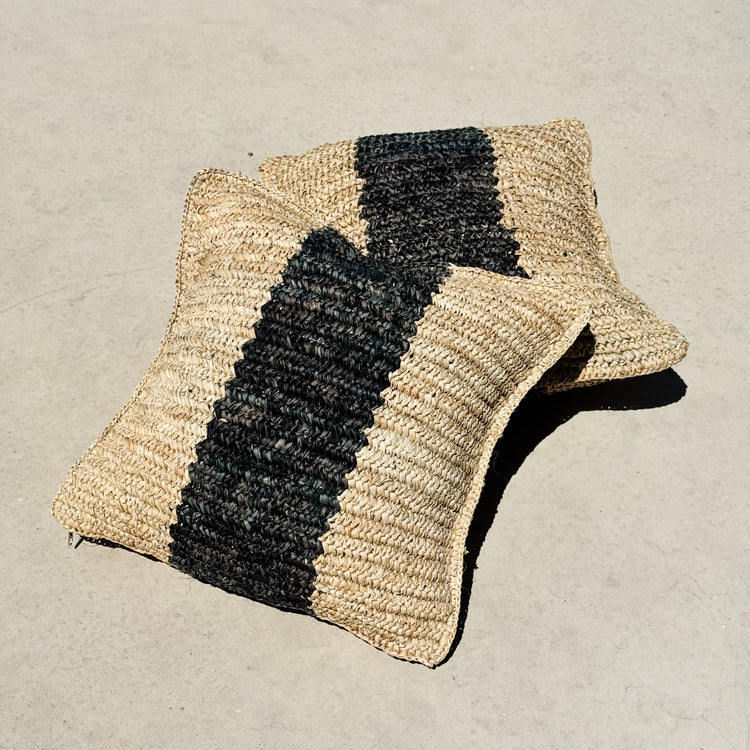 Bora Bora Raffia Cushion Cover | Natural & Black | 50x50cm