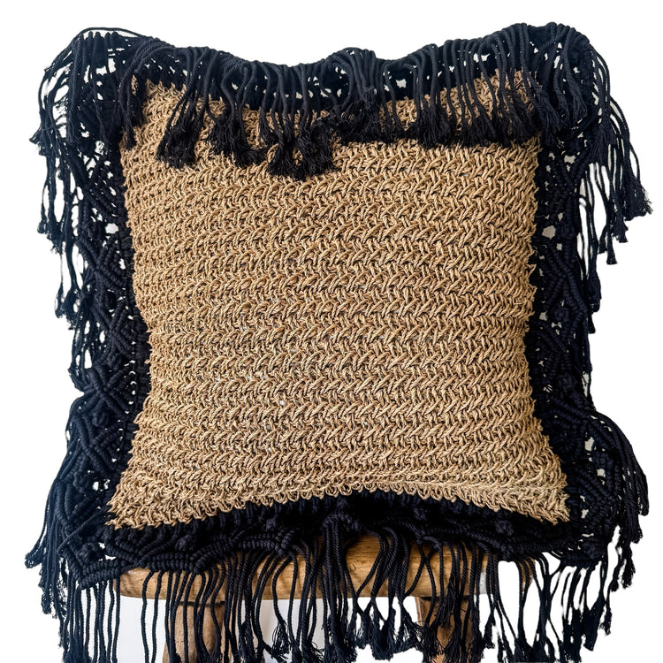 Summer Breeze Cushion Cover | 50x50cm | Seagrass with Black Fringe