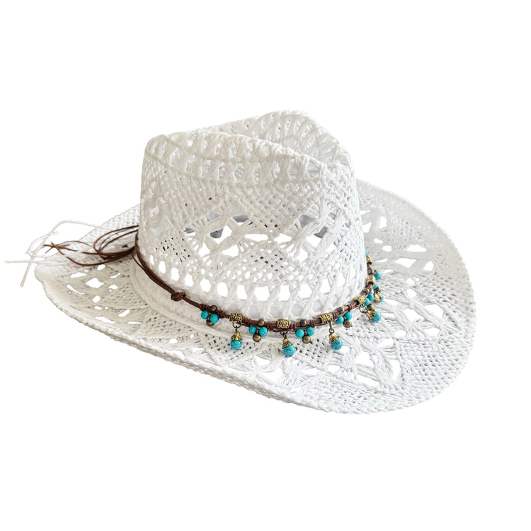 Azura Cowgirl Hat | White with Turquoise Beads