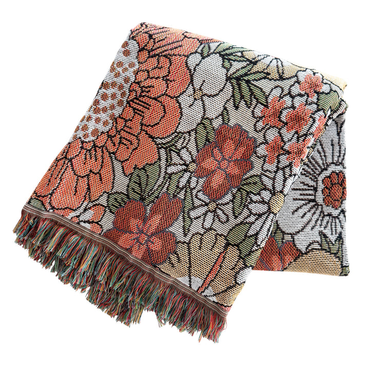 Wildflower Woven Picnic Rug | Bohemian Floral Throw 160 x 130cm