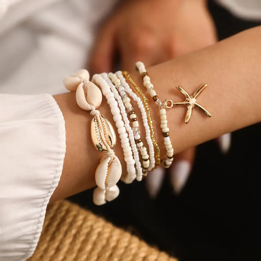 Bohemian Cowrie Rice Bead Bracelet Set | Willow & the Waves Collection