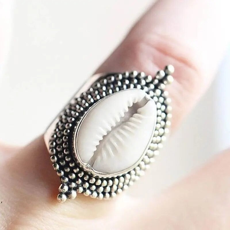 Shell Ring Silver Cowrie Shield Shell Ring | Silver | Willow & the Waves Collection