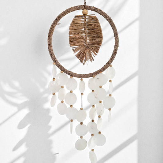 Coastal Raffia Palm & Capiz Shell Wall Hanging