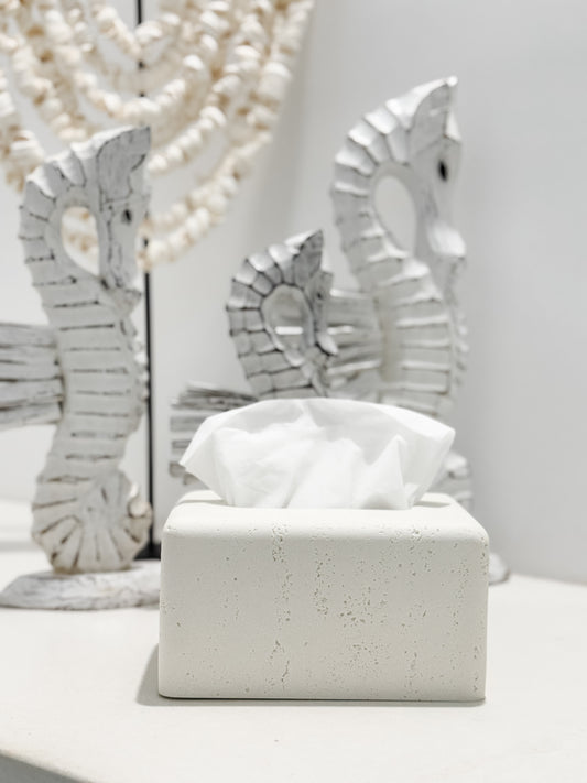 Travertine-Style Tissue Box | Chalk Preorder