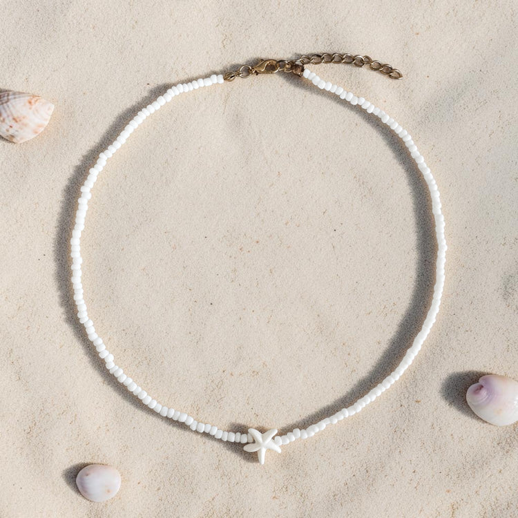 Starfish Beaded Necklace – White