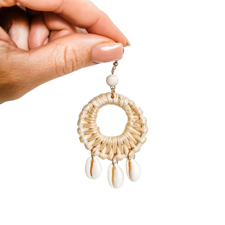 Rattan & Cowrie Shell Earrings | Bleach | Willow & the Waves