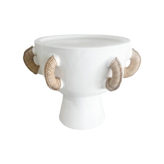 Rattan Charm White Pedestal Bowl