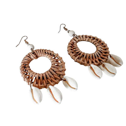 Rattan & Cowrie Shell Earrings | Natural | Willow & the Waves