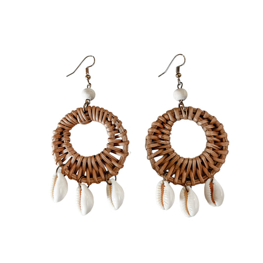 Rattan & Cowrie Shell Earrings | Natural | Willow & the Waves