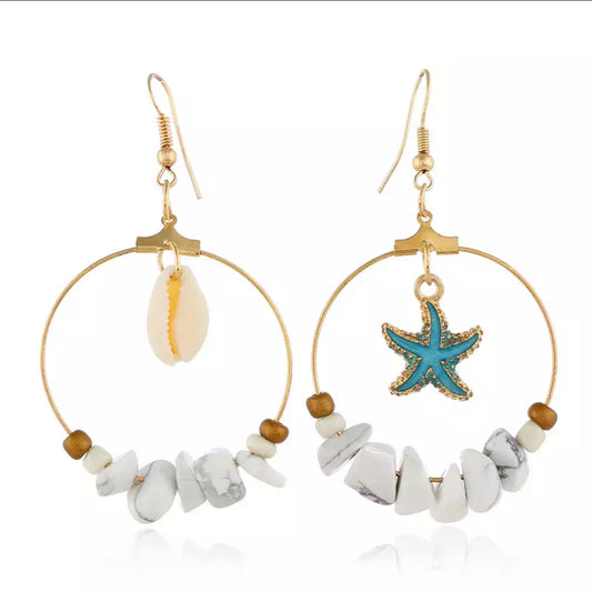 Magnesite Shell Earrings with Turquoise Starfish | Willow & the Waves Collection
