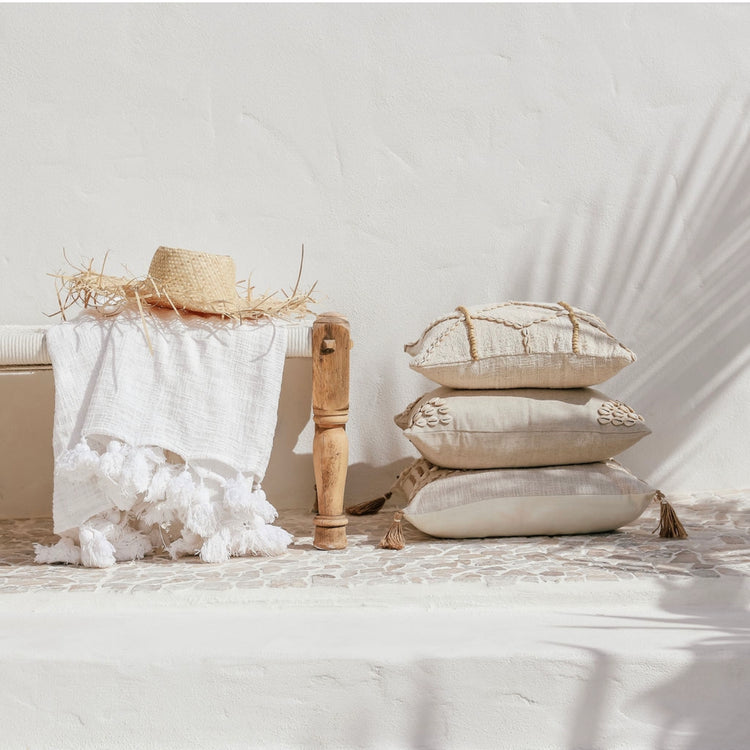 Maklak Tassel Throw | White | Willow & Beech Essentials Collection