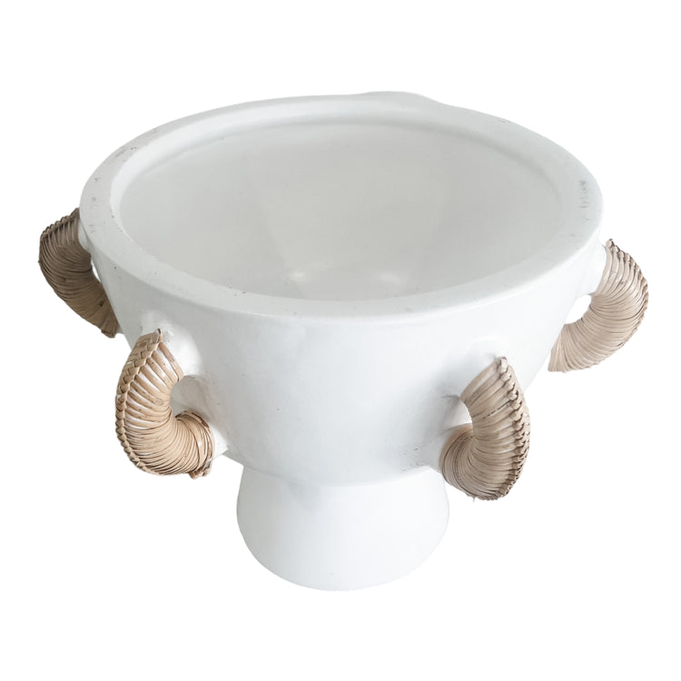 Rattan Charm White Pedestal Bowl