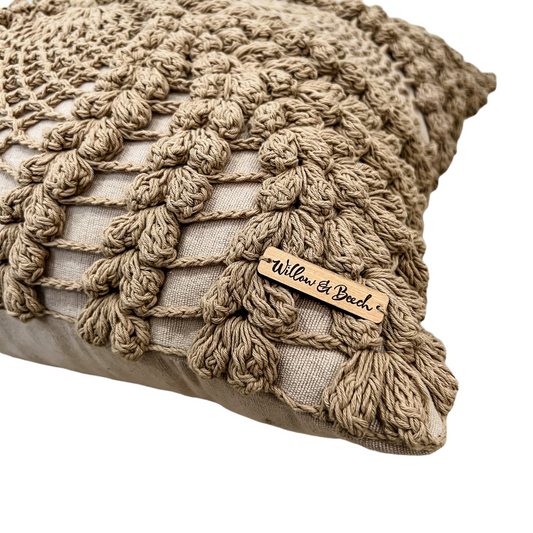 Maria Crochet Cushion Cover | Brown | 50x50cm PREORDER