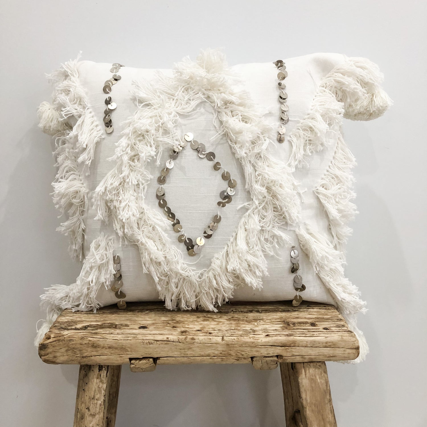 Ostara Star Cushion Cover featuring silver brass sequins