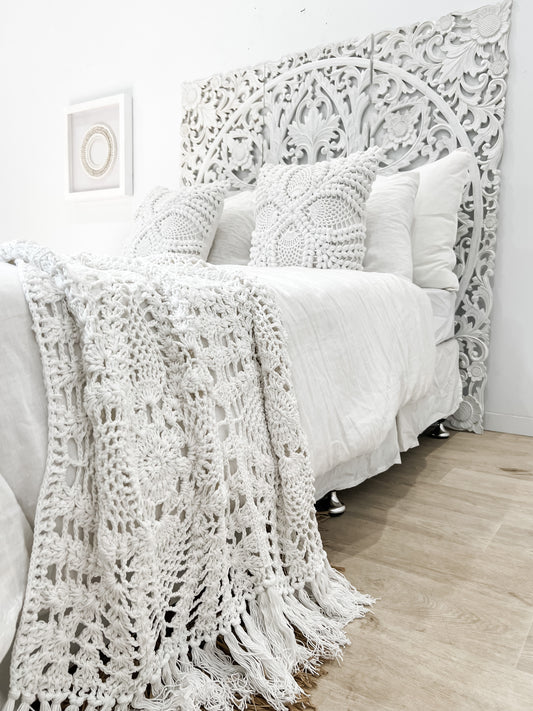 Maria Crochet Throw Bed Runner | White | Preorder
