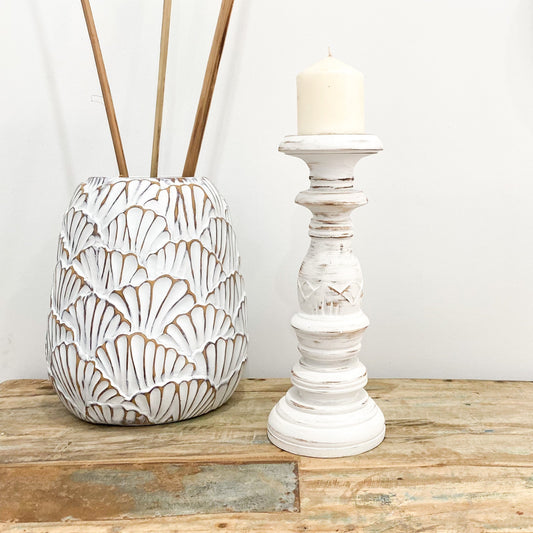 Halo Whitewash candlesticks Boho Decor