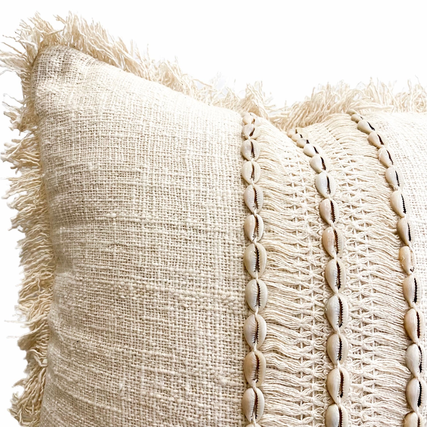 Cotton Florence Cushion featuring cowrie shells