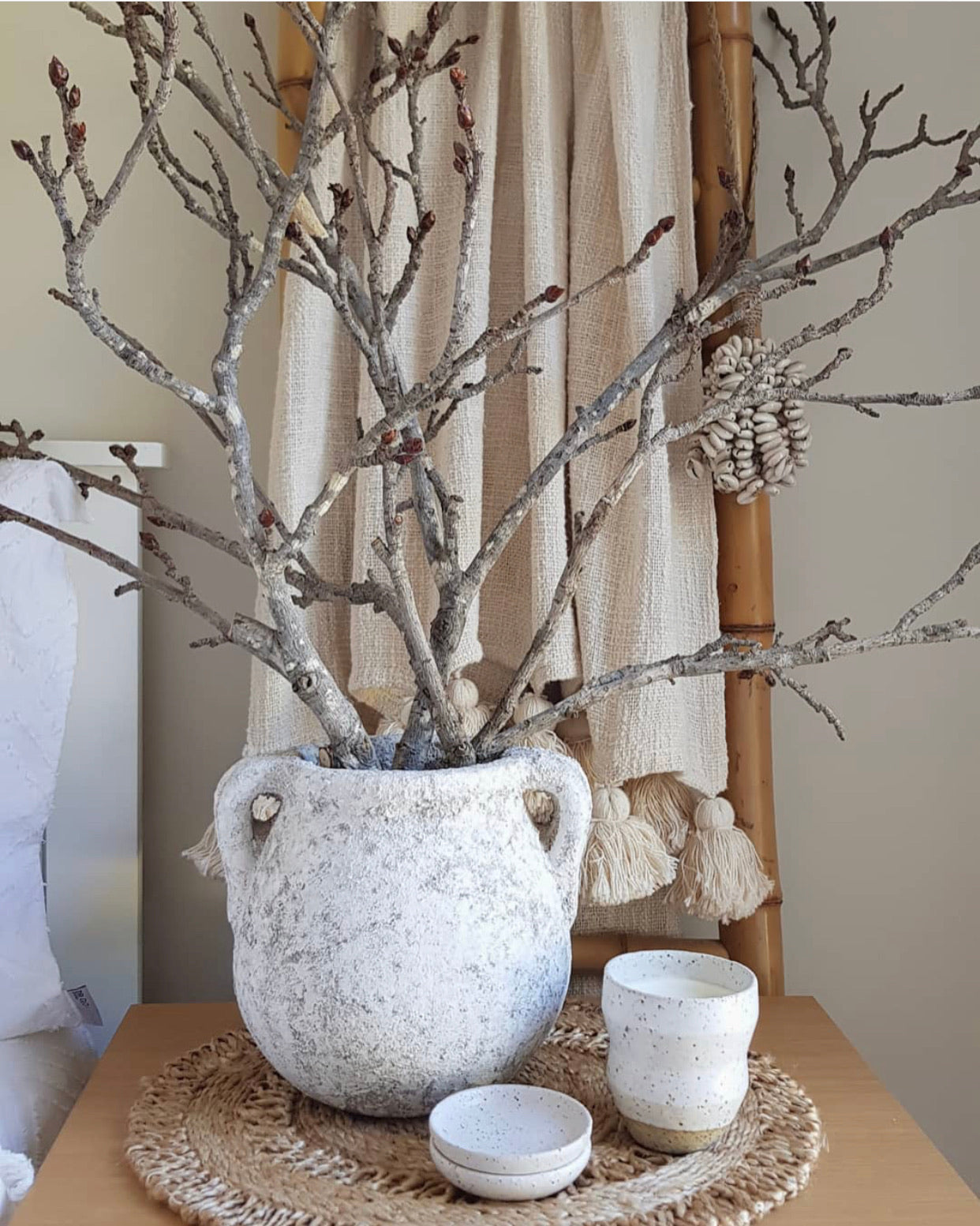 Milos Rustic White Urn Boho Accessory