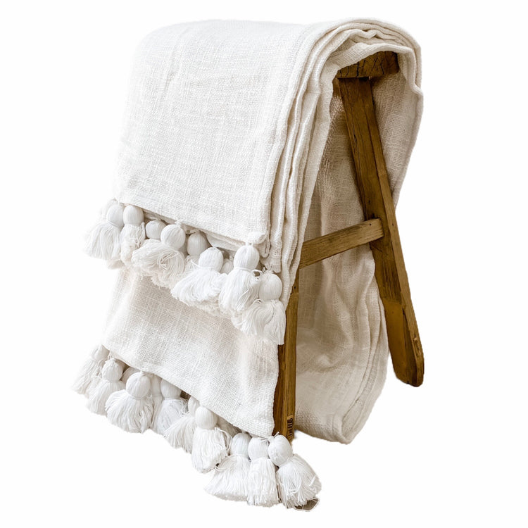 White Maklak Tassel Throw