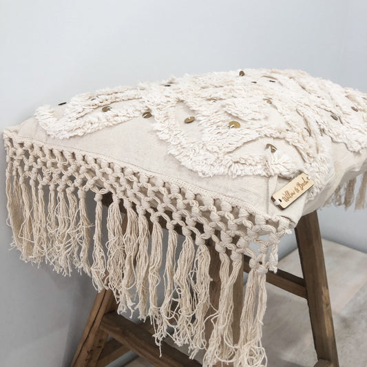 Textured Ivy Lumbar Cushion Cover featuring macrame tassel