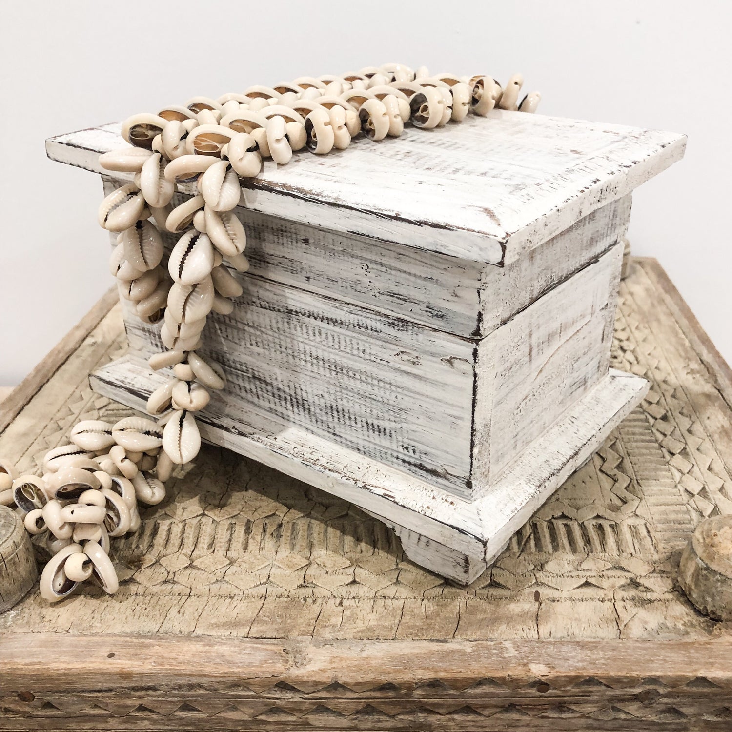 White Washed Chest Boho Decor