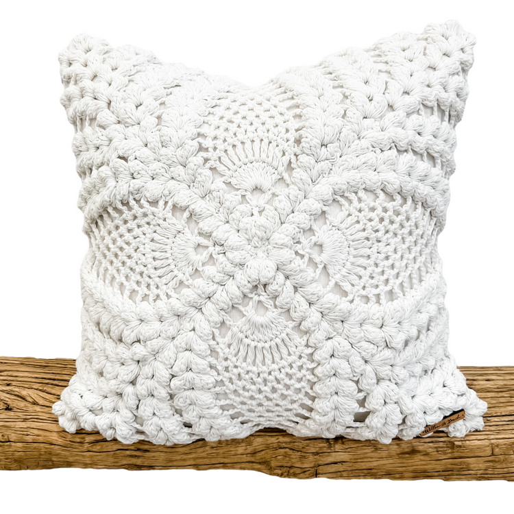 Maria Crochet Cushion Cover | White | 45x45cm