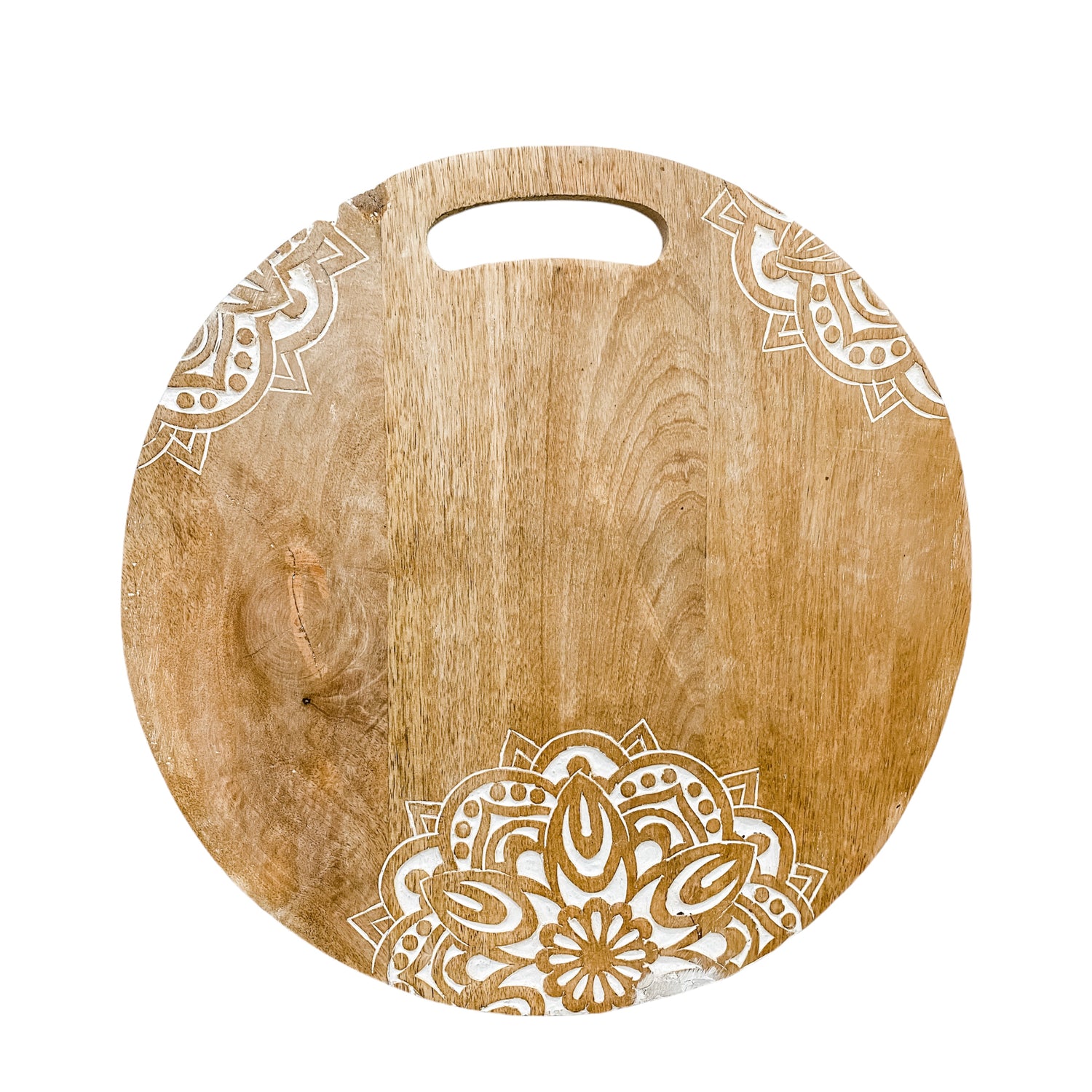 Round Wood Board featuring white mandala