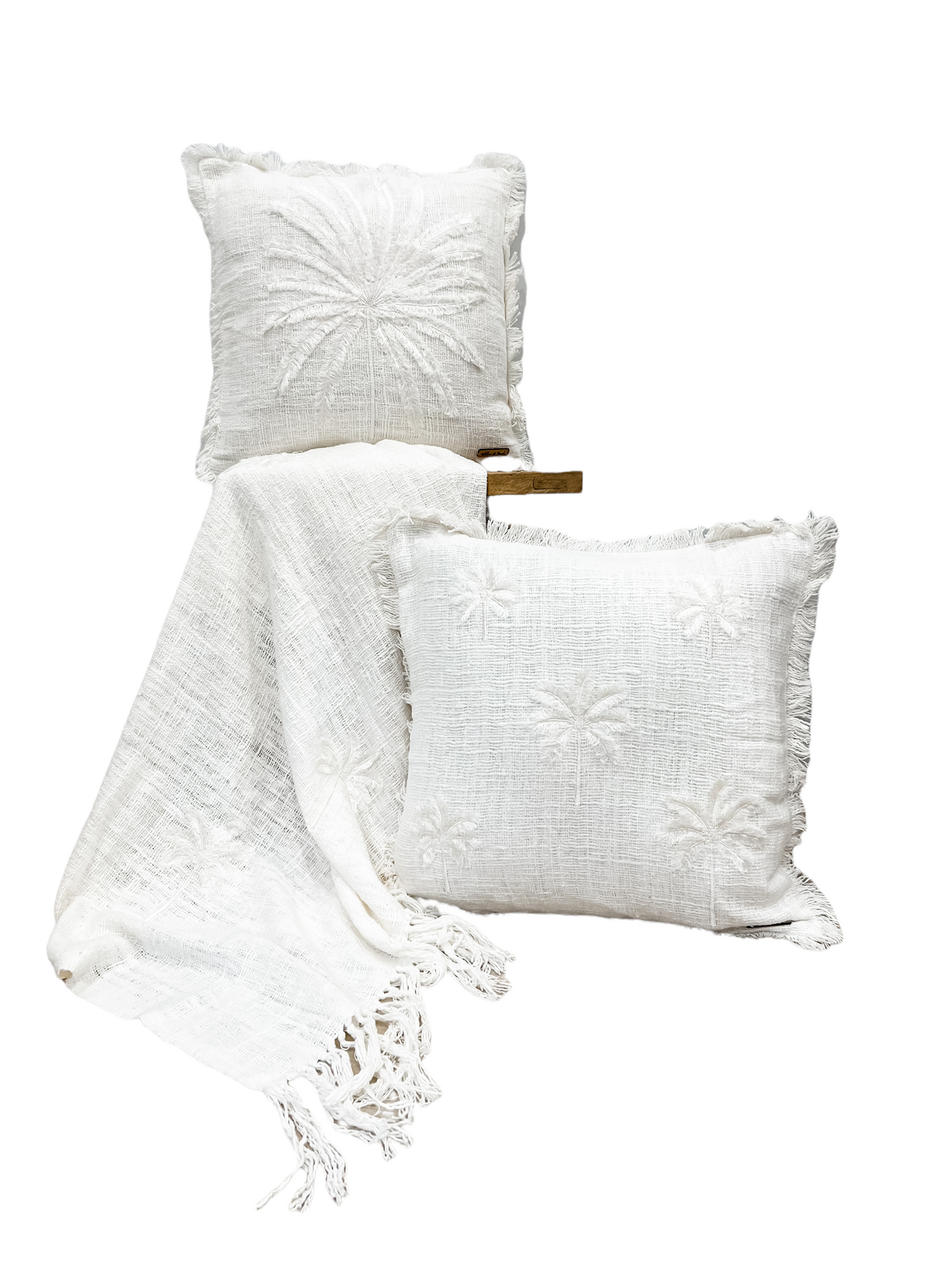 Vanilla Palms Cushion Cover featuring cotton slub, palm embroidery and tassel fringe