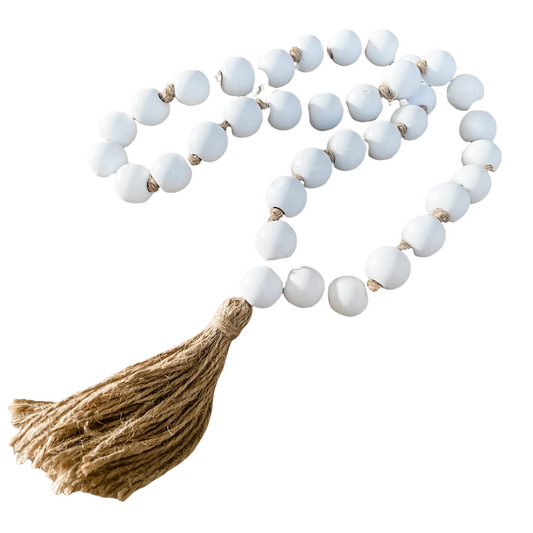 Beaded Tassel Garland | White Bead