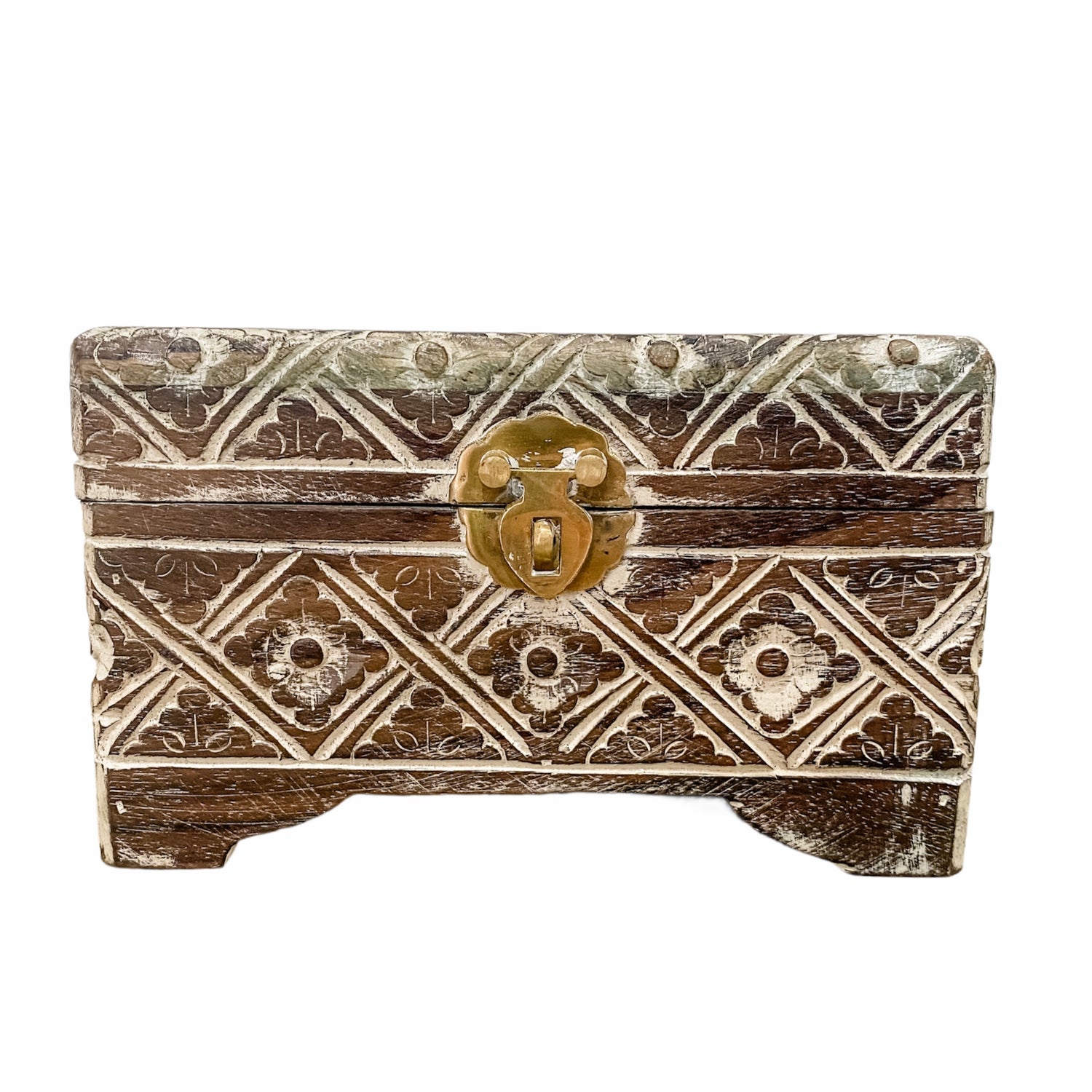 Moroccan Flower Carved Timber Chest