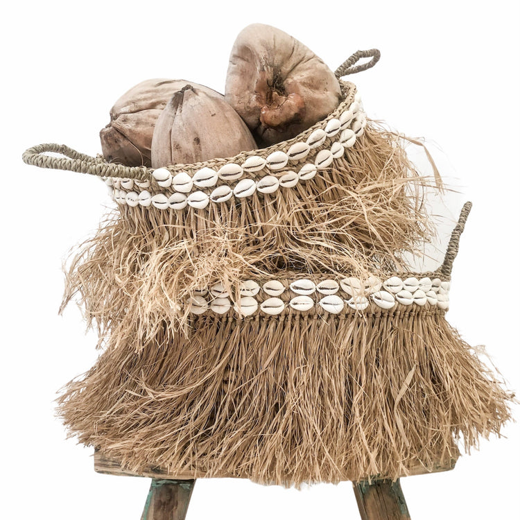 Bora Bora Cowrie Raffia Baskets