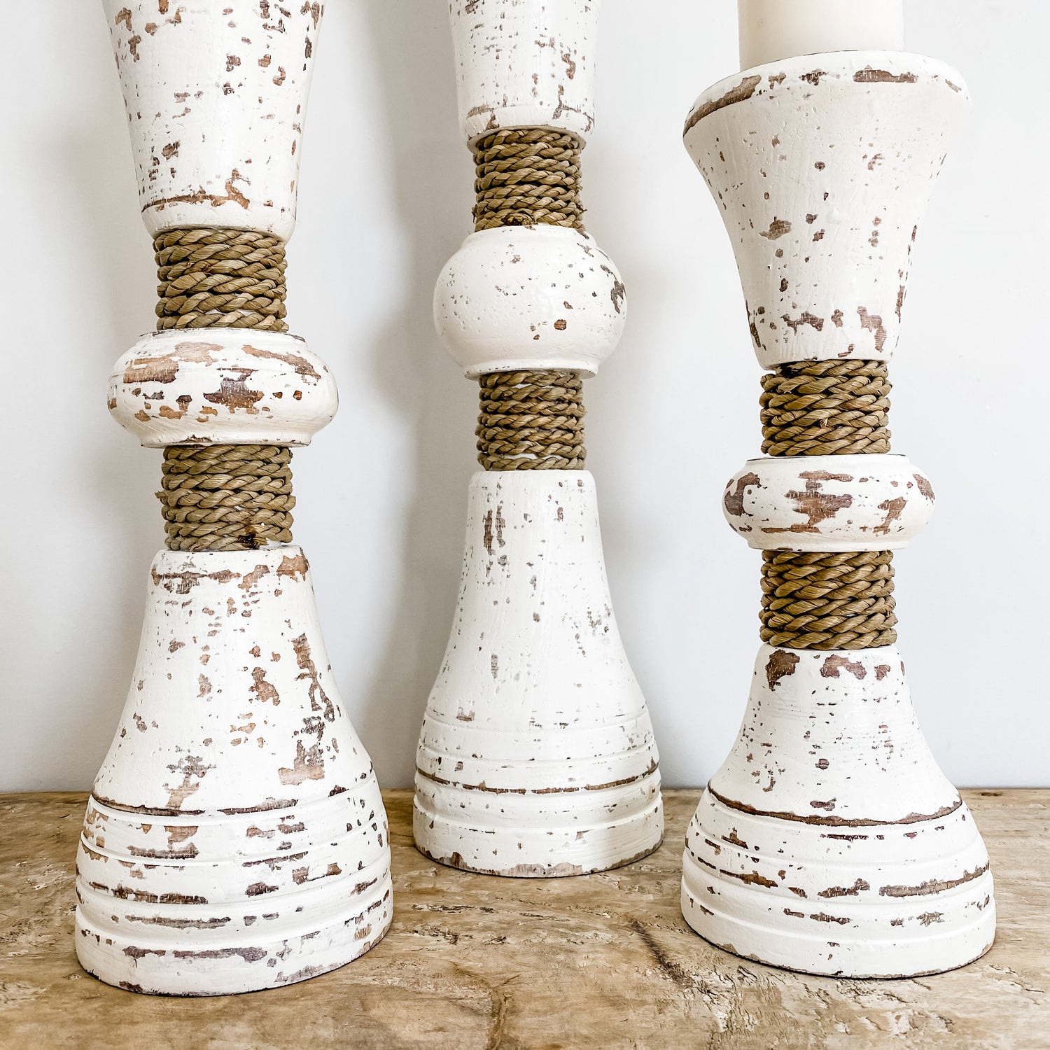 Seafoam Candle Holders featuring rope detail