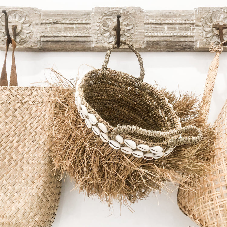 Cowrie Bora Bora Raffia Baskets Boho Decor