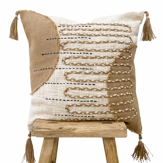 Peninsula Cushion Cover featuring jute and cotton embroidery