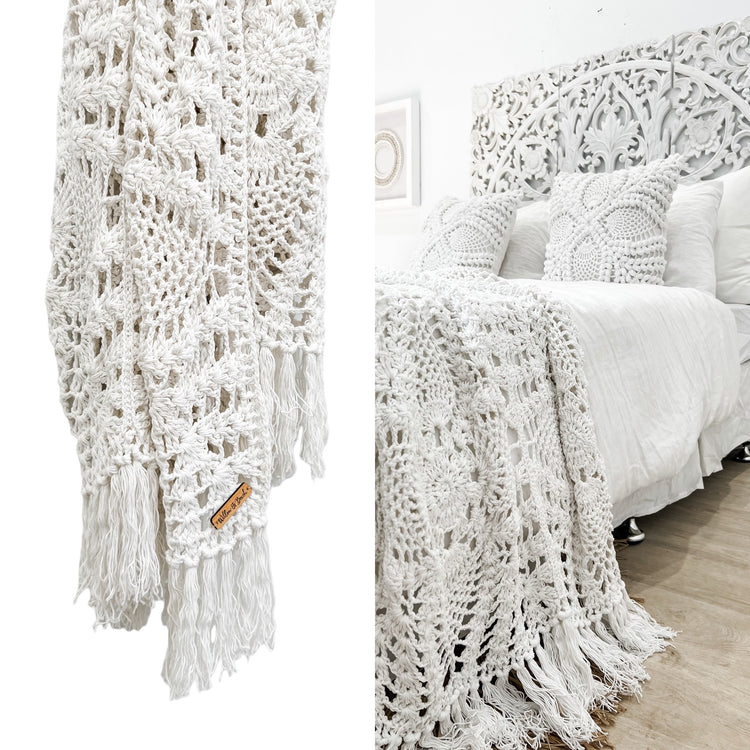 Maria Crochet Throw Bed Runner | White | 90x200cm PREORDER