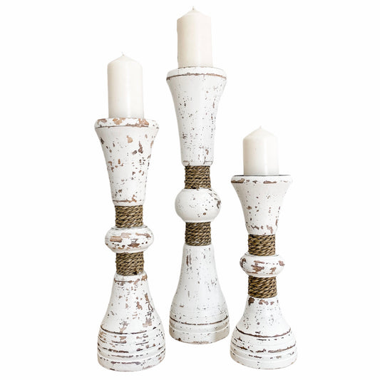 Seafoam Rope Candle Holders