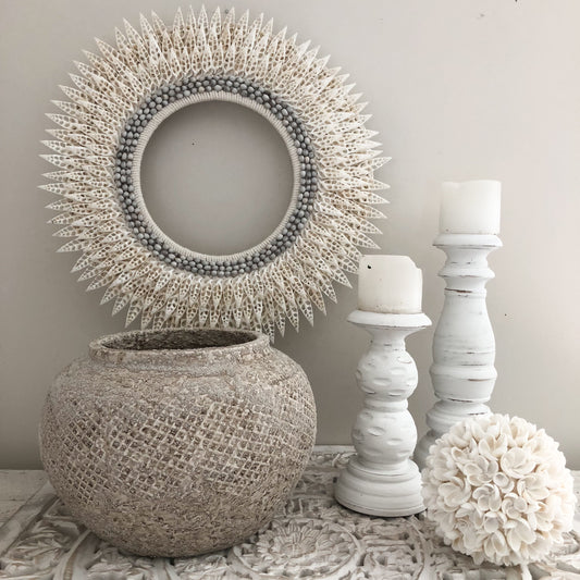 Boho Whitewash Candle Sticks Home Decor